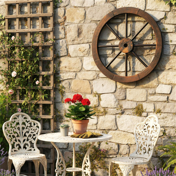 24英寸4个碳化冷杉木车轮，乡村西部装饰，带加强金属轮圈-7