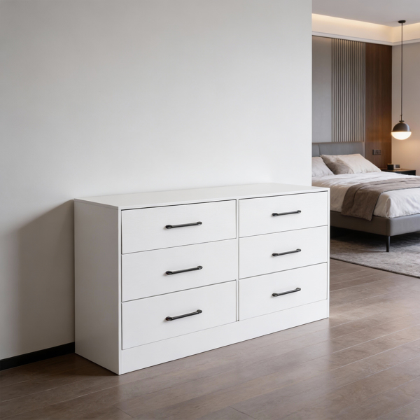 白色 抽屉柜+刨花板 贴三胺 134*40*67cm 双排3层6抽 抽屉柜 饰面布抽柜-13