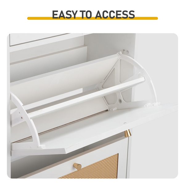 藤面1抽2翻斗 鞋柜 刨花板 54*24*110cm 白色-5