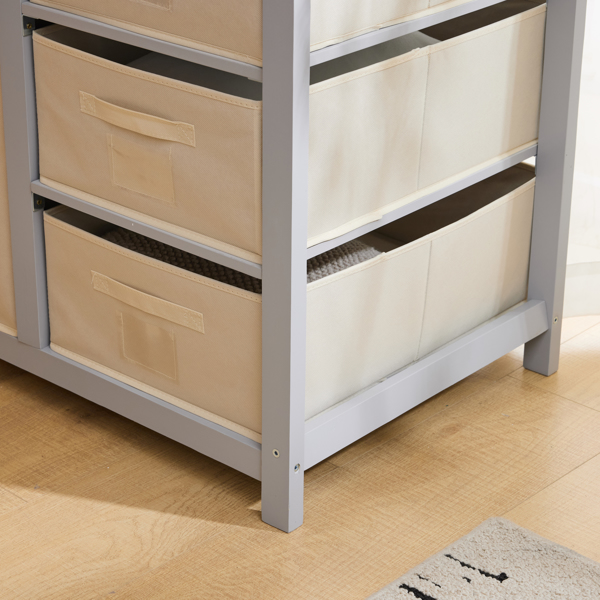 灰色 油漆面 松木 木框 顶部可拆卸 87*53*87.5cm 儿童木床 3布抽+1布袋 换尿布台-16