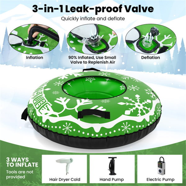 600D防水牛津布雪橇，加固手柄，成人儿童可拆卸牵引带-绿色-3