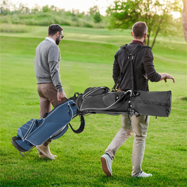 黑色高尔夫立袋3向分隔涤纶轻质带4个拉链口袋，适合旅行-10