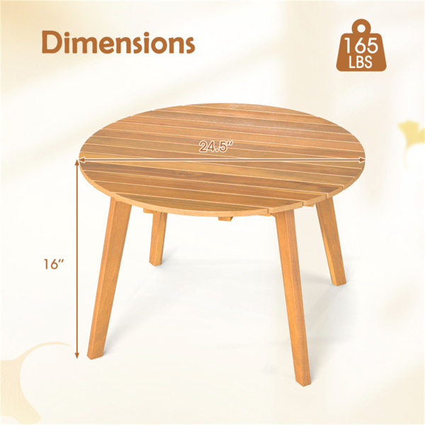 24.5" x 24.5" x 16" 高级相思木圆形边桌，165磅承重户外露台边桌-5