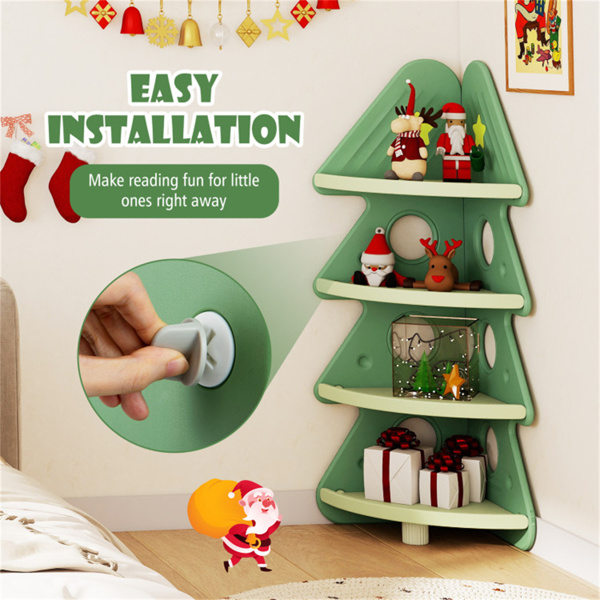 4层儿童圣诞树角书架、防坠落护栏和防倾倒套件，适用3年以上-11