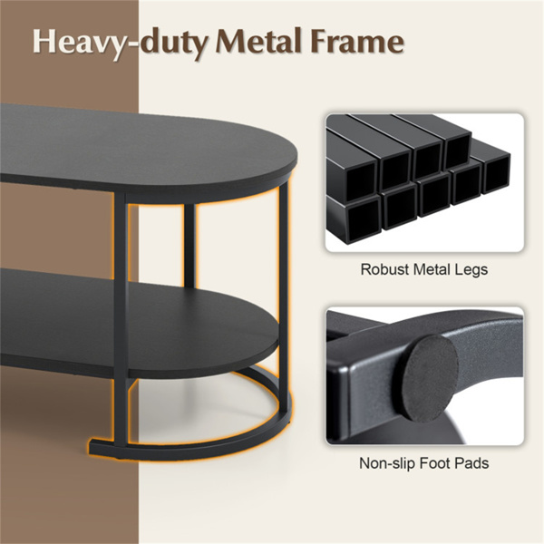 双层咖啡桌，带金属框架，100×50×45厘米机器人真空友好型梳妆台，客厅办公室可容纳88磅-黑色-6