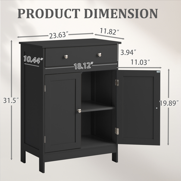 黑色 刨花板三胺贴面 60*30*80cm 双门 单抽 浴室立柜-6