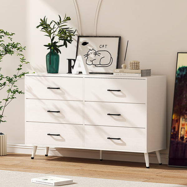 白色 刨花板+无纺布 贴三胺 133*40*84cm 双排3层6抽带高脚 抽屉柜 饰面布抽柜-18