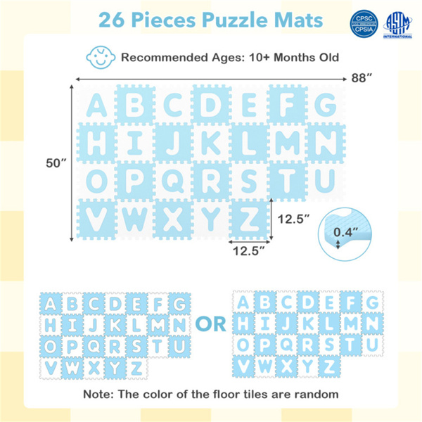 26PCS ABC字母EVA泡沫游戏垫，31.75×31.75×1.02cm不含双酚A防滑地砖，10个月以上，蓝色+白色-4