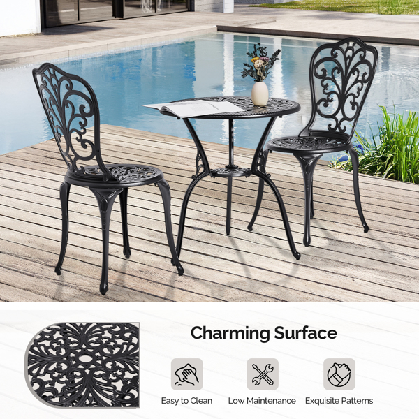 2pcs单人椅和1pc圆桌 蝴蝶花型 黑色 铸件套装-7