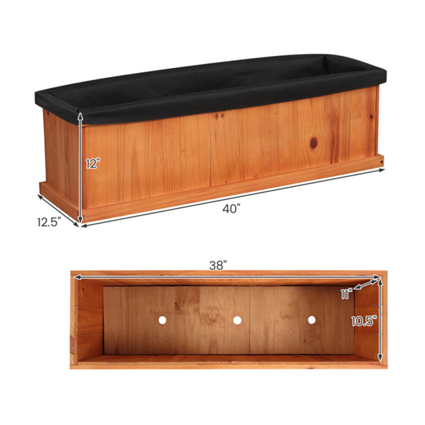 可拆卸的底部花园床，防护涂层松树花盆，用于草药、花卉和蔬菜 40" x 12.5" x 12"(L-5