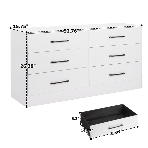 白色 抽屉柜+刨花板 贴三胺 134*40*67cm 双排3层6抽 抽屉柜 饰面布抽柜-4