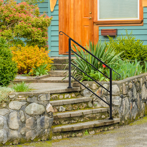 哑光黑色   1-4阶 可调节  卷边扶手 庭院楼梯扶手-9