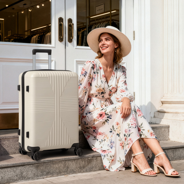 非TSA海关锁单个28寸 PP拉杆箱 28in PP 米白色-12