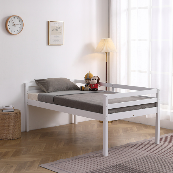 白色 油漆面 松木+胶合板 头尾横撑护栏 Twin 儿童木床 直梯 可拆分成单层床 双层床-41
