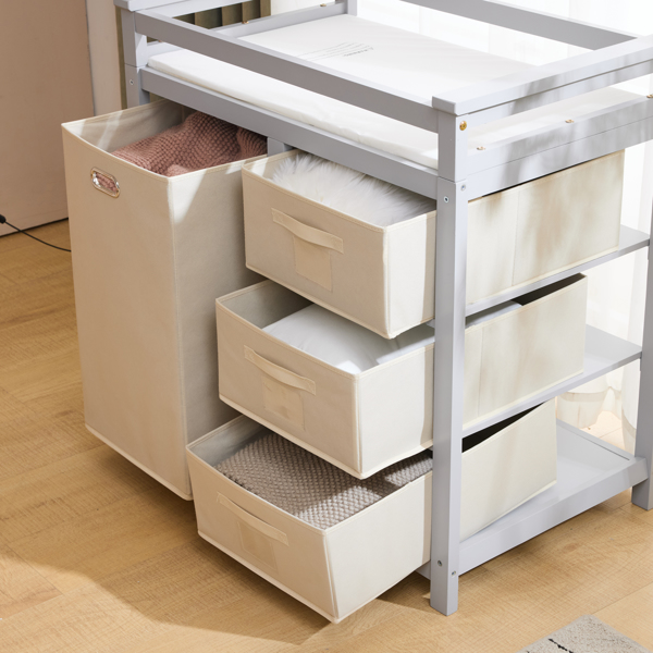 灰色 油漆面 松木 木框 顶部可拆卸 87*53*87.5cm 儿童木床 3布抽+1布袋 换尿布台-22