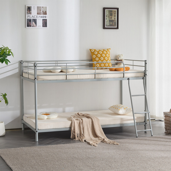 灰色 Twin 圆管双层矮床 护栏斜梯 铁床 美国-3