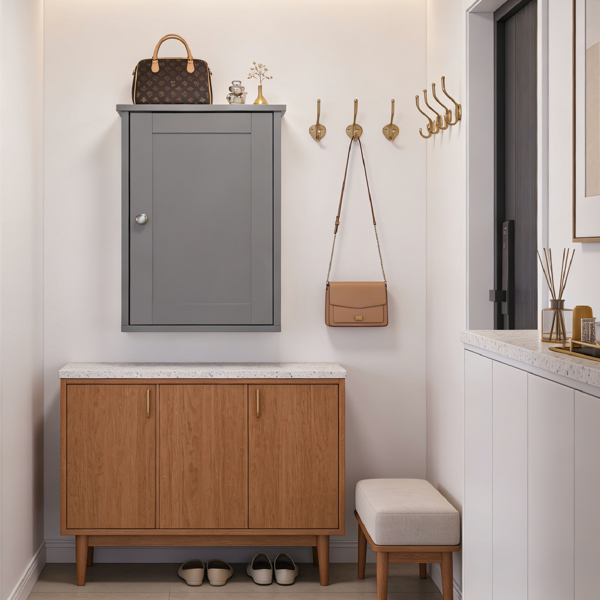 灰色 P2密度板喷漆 34.6*20*50cm 单门一搁架 浴室壁柜-8