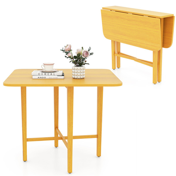 节省空间的圆形转角餐桌，可容纳2-4个自然木纹折叠餐桌-1