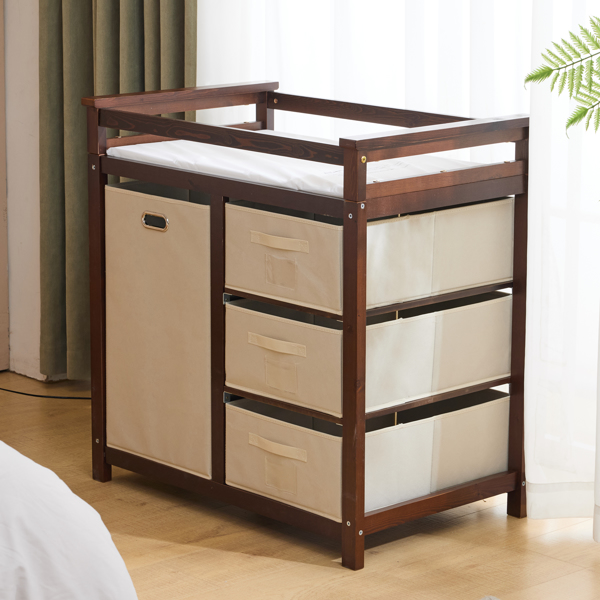 咖啡色 油漆面 松木 木框 顶部可拆卸 87*53*87.5cm 儿童木床 3布抽+1布袋 换尿布台-20