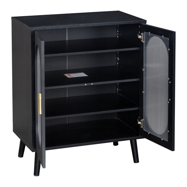 2门阳光板高脚内部4层带USB灯带24键可调节 鞋柜 刨花板 + 阳光板 68*40*83.5 cm 黑色-3