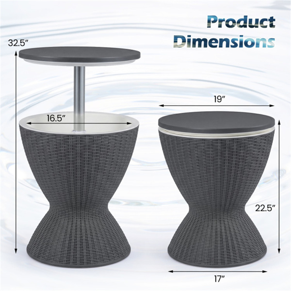 灰色户外仿藤冰冷却器边桌8Gal 2高度可调，带排水塞-5