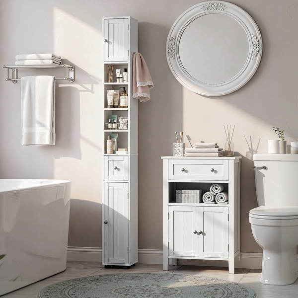 白色  密度板喷漆 竖纹 20*20*180cm 1抽2门4层 窄柜 浴室立柜-3