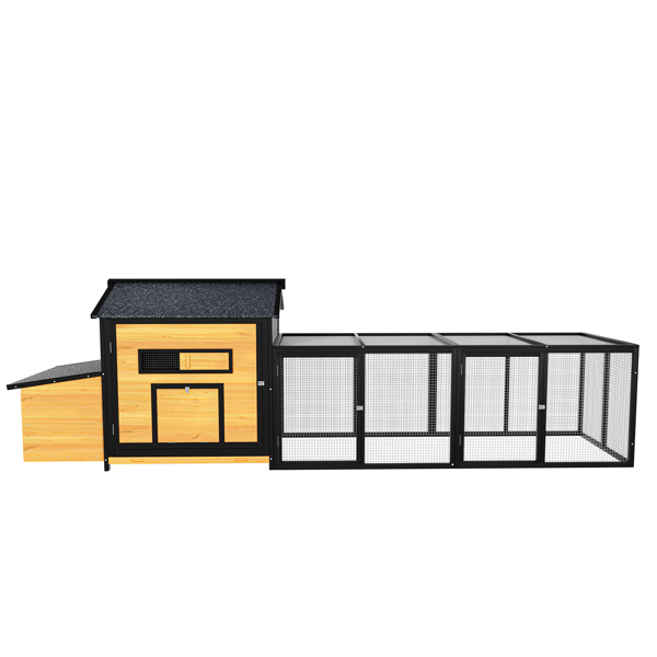 118英寸大型木制鸡舍，带产蛋箱、防漏抽拉式托盘、沥青屋顶和自由放养门——适合后院农场使用的安全家禽笼-3