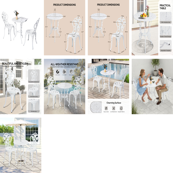 2pcs单人椅和1pc圆桌 玫瑰花型 白色 铸件套装-10