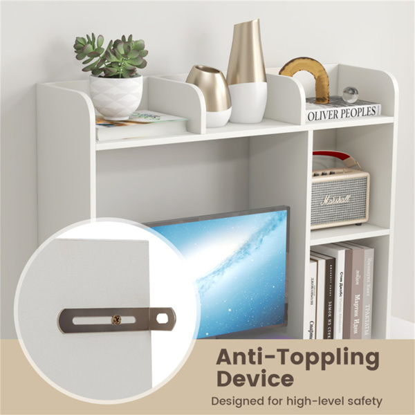 白色桌面书架，适用于27英寸/68.58厘米显示器，93.98×25.40×73.66厘米工程木桌把手，带防倾倒套件，容量100磅-7