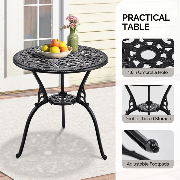 2pcs单人椅和1pc圆桌 蝴蝶花型 黑色 铸件套装-9