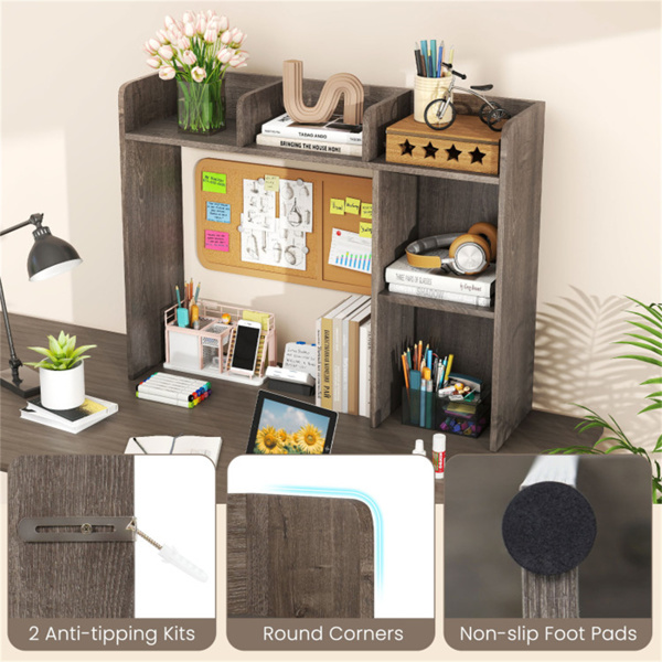 橡木色桌面书架，适用于27英寸/68.58厘米显示器，93.98×25.40×73.66厘米工程木桌把手，带防倾倒套件，容量100磅-7