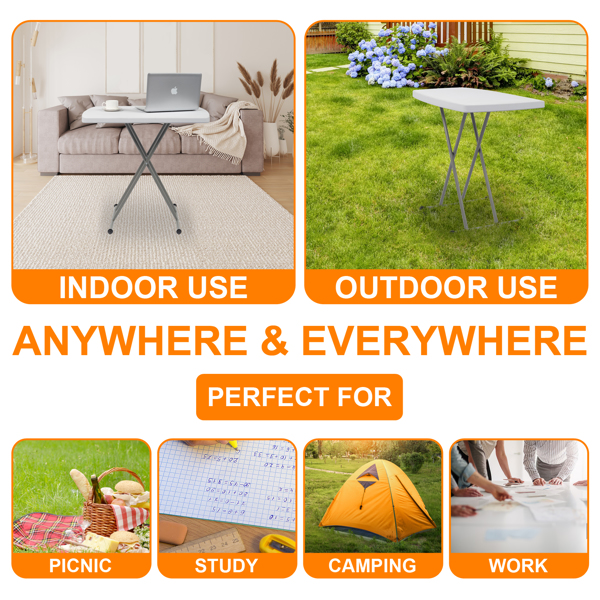 【替换59374361】30*20in 白色 可升降 庭院塑料折叠桌-17