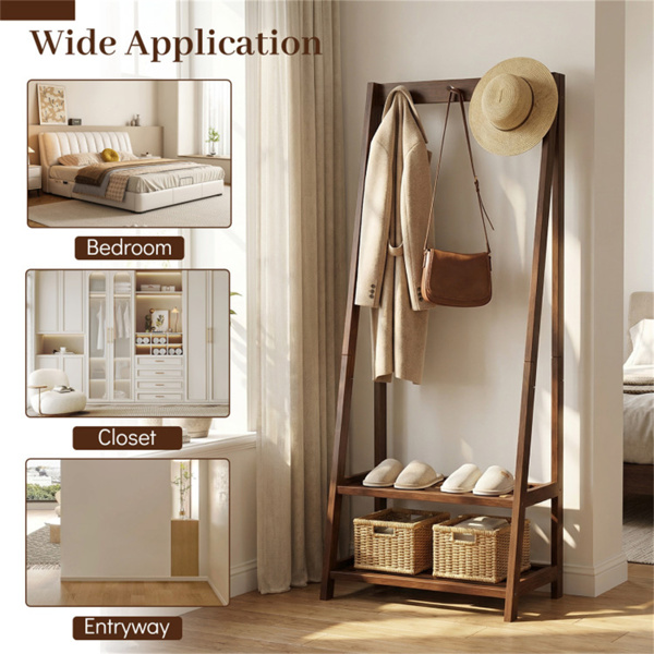 100%实心橡胶木独立衣架，A形框架稳定衣架，带3个挂钩和2个架子-10