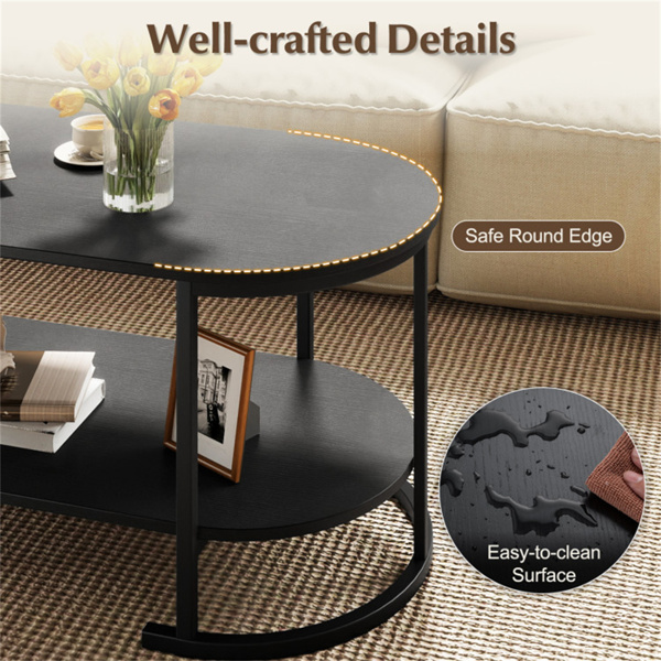 双层咖啡桌，带金属框架，100×50×45厘米机器人真空友好型梳妆台，客厅办公室可容纳88磅-黑色-10