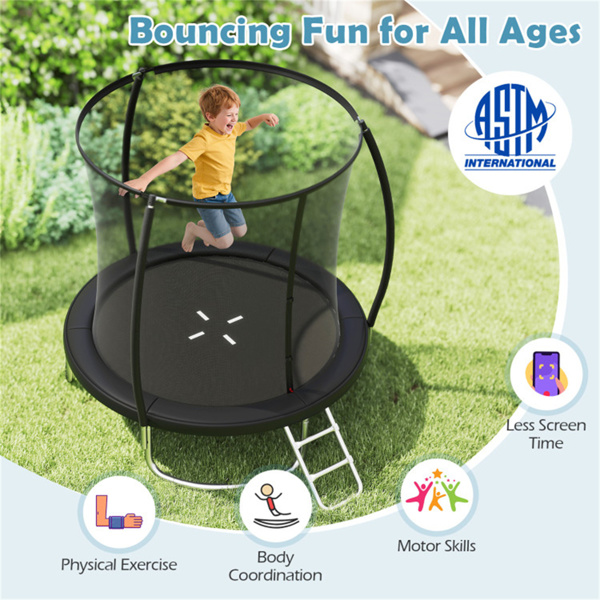 8FT蹦床，带安全罩，243.84cm圆形蹦床，适合3岁以上儿童和成人，静态容量880LBS，黑色-8