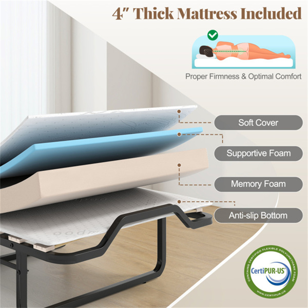 可转换墨菲橱柜床，带4英寸床垫，219.71×86.36×105.41cm折叠床，容量485LBS，白色-5