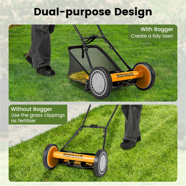 14英寸推式割草机，带抓草袋-橙色-9