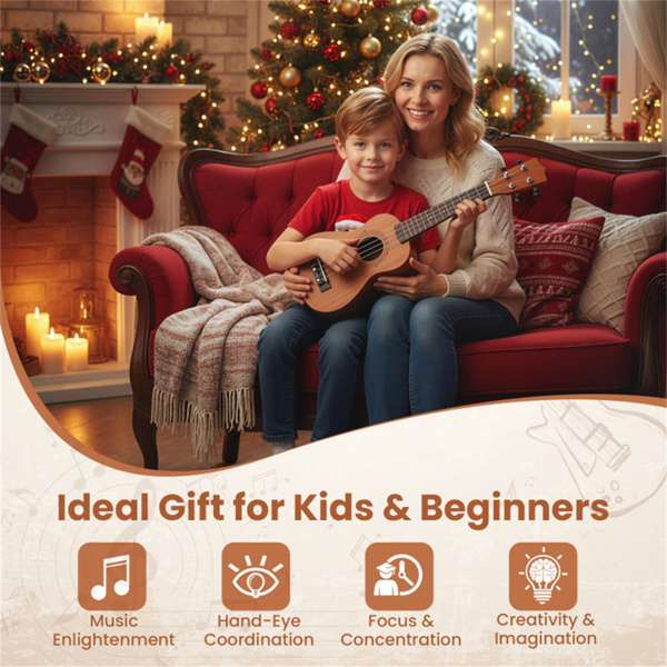 21英寸实心桃花心木Ukulele，配有15:1专业调音器，适合初学者的完整入门套件-11