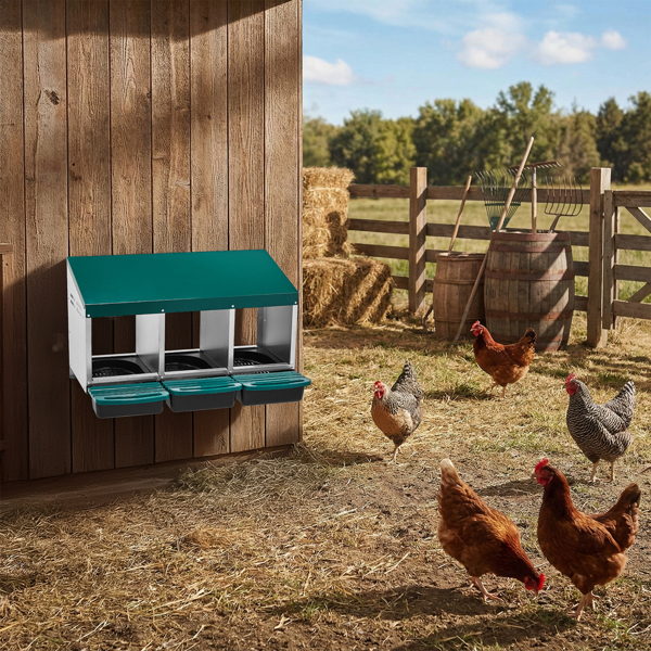 3隔间 88*52*79cm 斜顶房屋 绿色 带底脚 铁+塑料 喂食用品-9