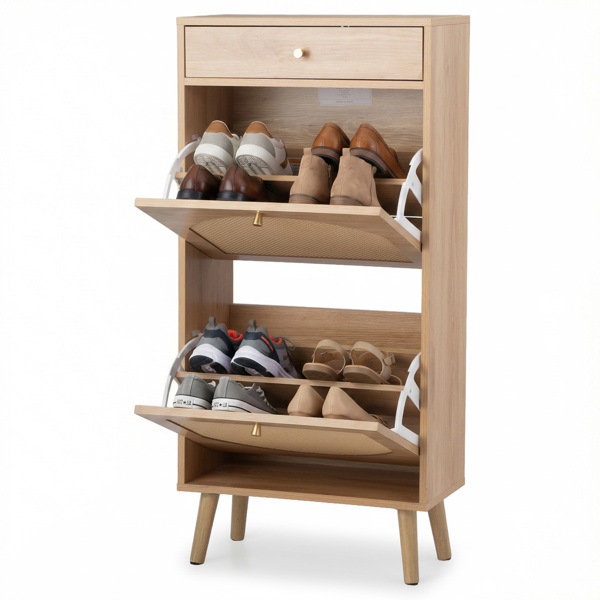 藤面1抽2翻斗 鞋柜 刨花板 54*24*110cm 原木色-12