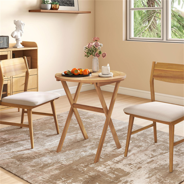 26" x 27"实心相思木可折叠圆形边桌，180磅承重露台边桌-5