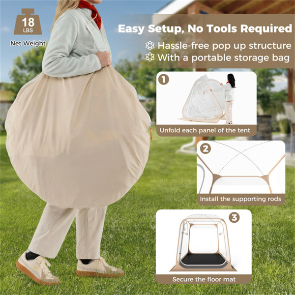 7×7FT透明弹出式运动帐篷，2-4人防水防风PVC帐篷，露营运动透明户外舱-5