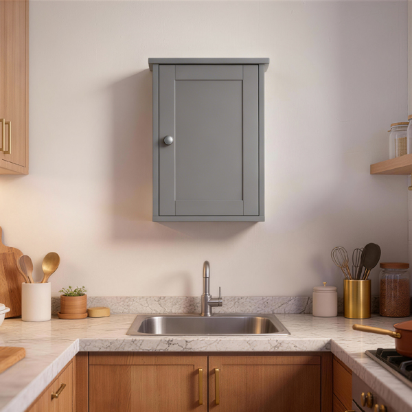 灰色 P2密度板喷漆 34.6*20*50cm 单门一搁架 浴室壁柜-9