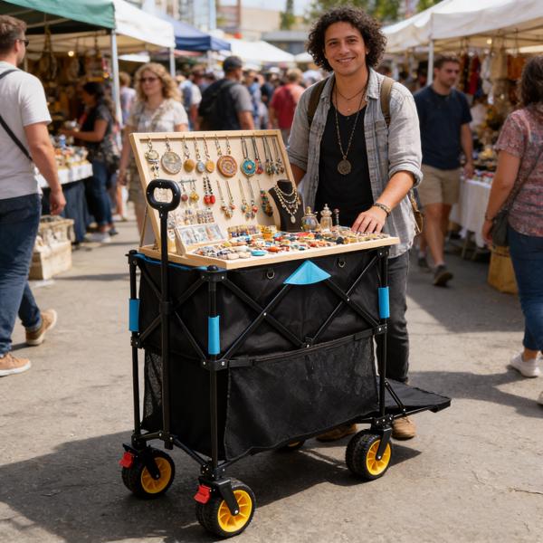 超大容量折叠式手推车，加长型伸缩式拉杆，折叠式手推车，适用于花园、购物、沙滩等场合（黑色+蓝色）--不支持self-pick up且不支持指定仓库发货-25