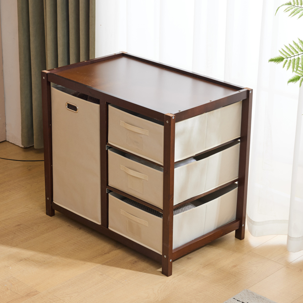 咖啡色 油漆面 松木 木框 顶部可拆卸 87*53*87.5cm 儿童木床 3布抽+1布袋 换尿布台-30