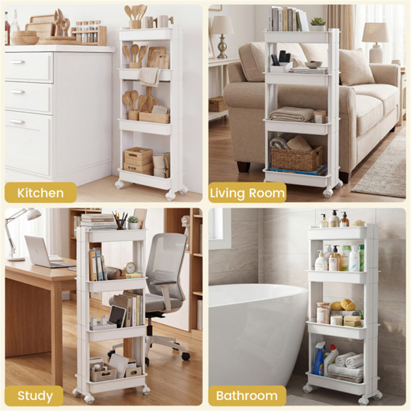 4层DIY滚动式储物车，15.5英寸×9英寸×40.5英寸，带可拆卸通风托盘，适用于厨房和浴室-10