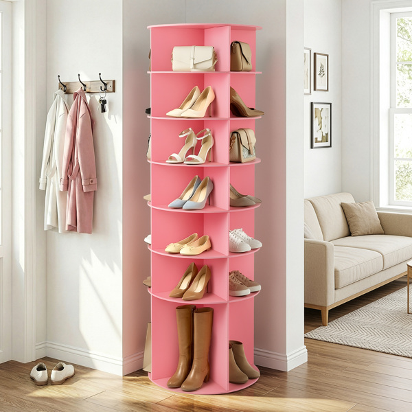7 层 可360° 旋转 木塑板 60*60*184cm 鞋架 粉色-1