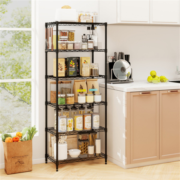 6层重型金属线架，900LBS总容量存储架，带可调节架，黑色-2