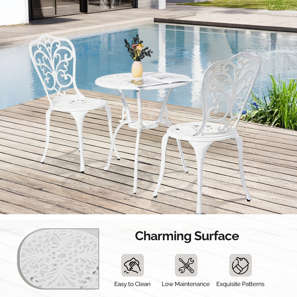 2pcs单人椅和1pc圆桌 蝴蝶花型 白色 铸件套装-9