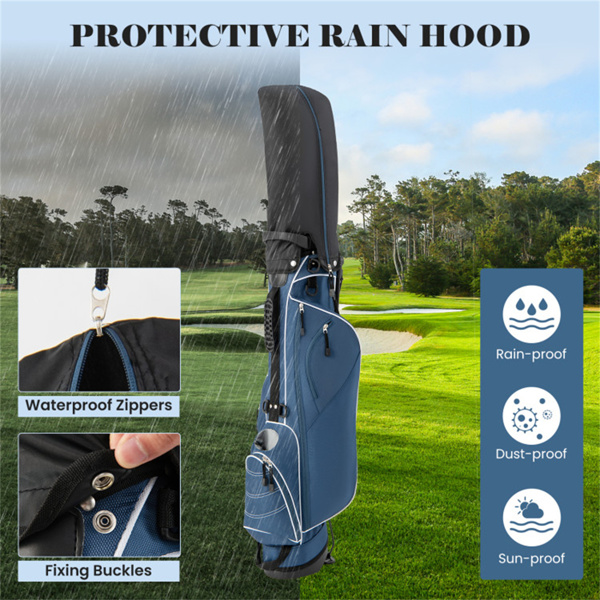 蓝色高尔夫立袋3向分隔涤纶轻质带4个拉链口袋，适合旅行-10